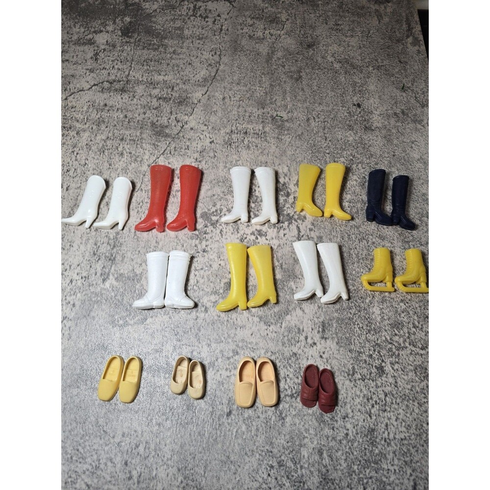 Vintage 1970  Barbie skipper yellow boots red  pair heels all made in Hong Kong